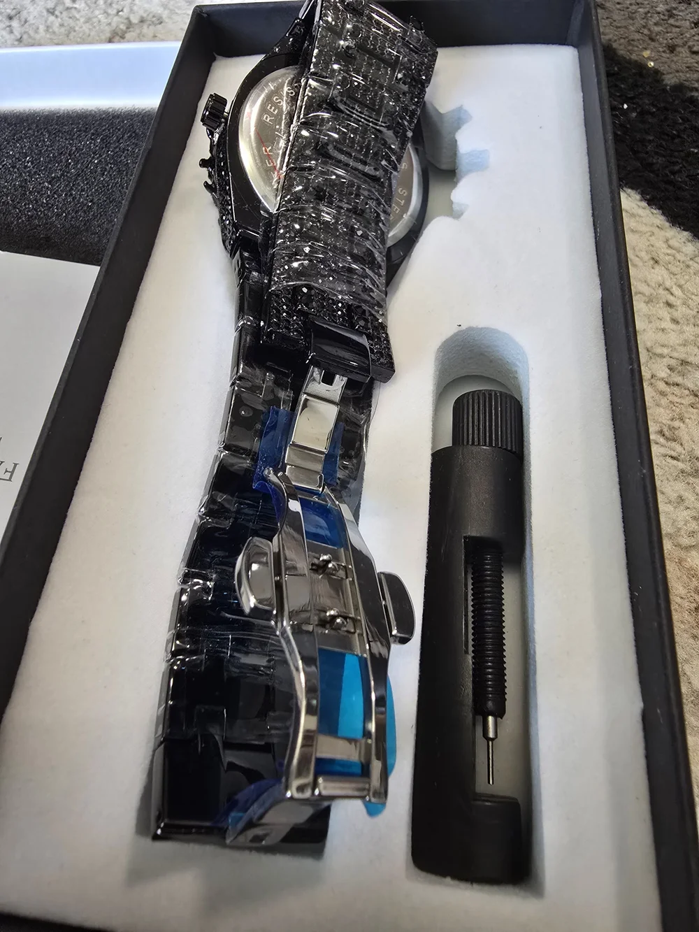 Black Crystal-Embellished men's Fashion Watch